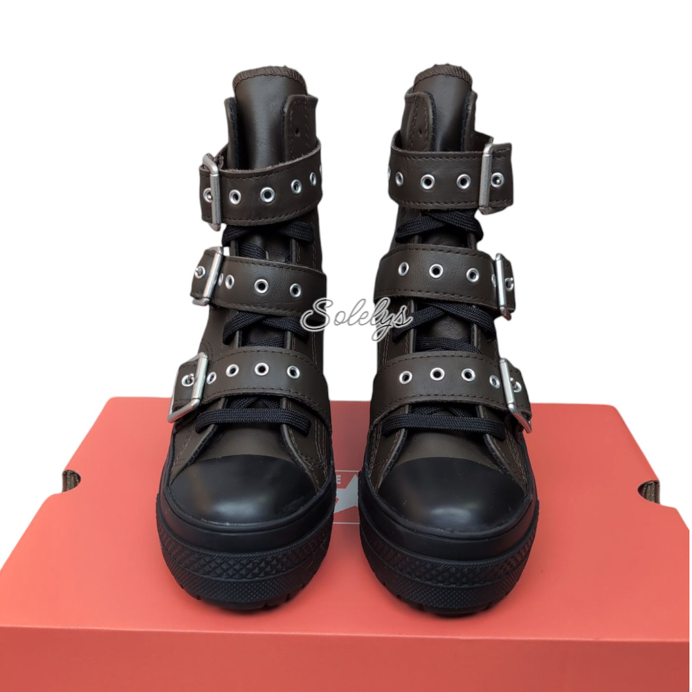 Converse Chuck 70 De Luxe Heel Leather Buckle Strap Platform Sneaker Boot 6 NEW